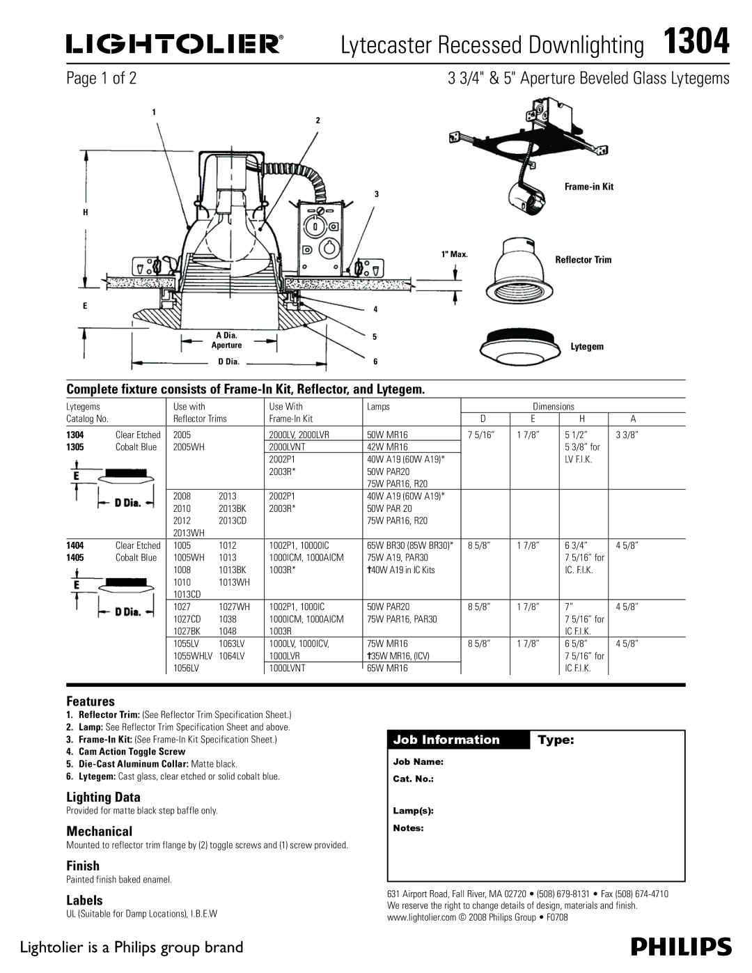 Lightolier 1304 specifications Lytecaster Recessed Downlighting , 4 & 5 Aperture Beveled Glass Lytegems 
